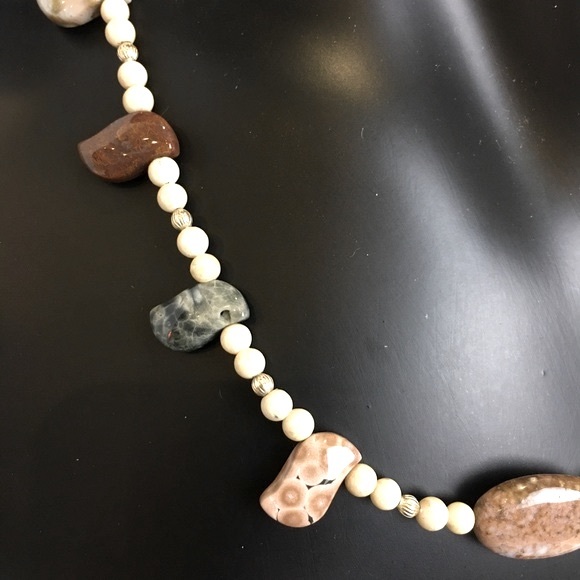 Ocean Jasper River Stone Sterling Silver Beads Stones Necklace Women’s 17 inches - Picture 5 of 7